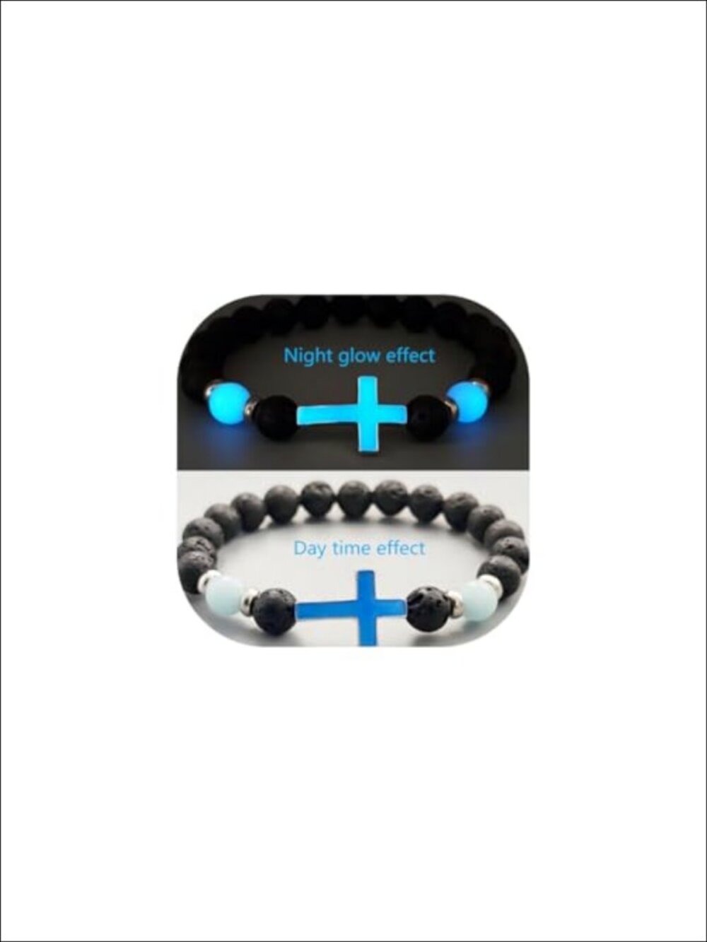 8mm Natural Volcanic Stone Cross Bracelet Luminous Stretch Beads Unisex